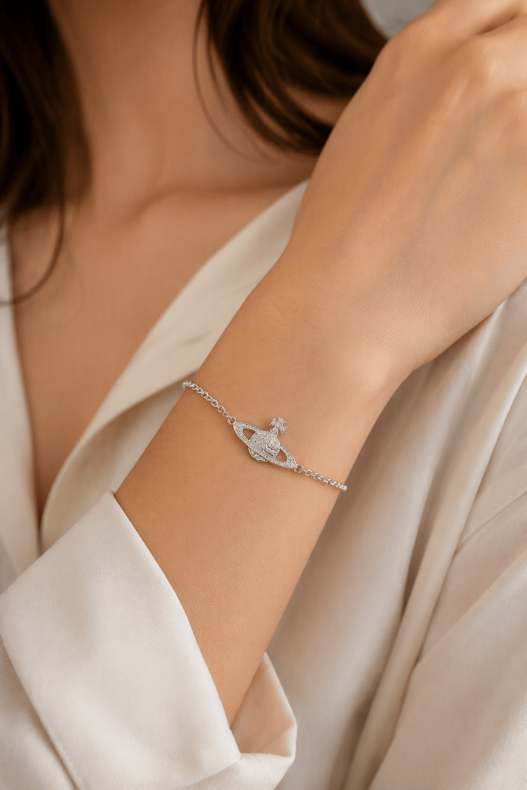Planet Charm Bracelet in Silver Tone & Crystal