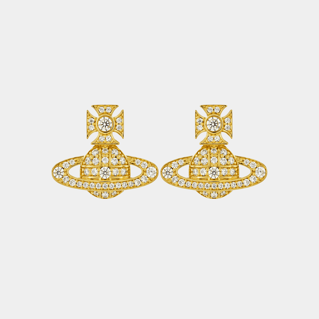 Planet Earrings Gold Tone With Crystal
