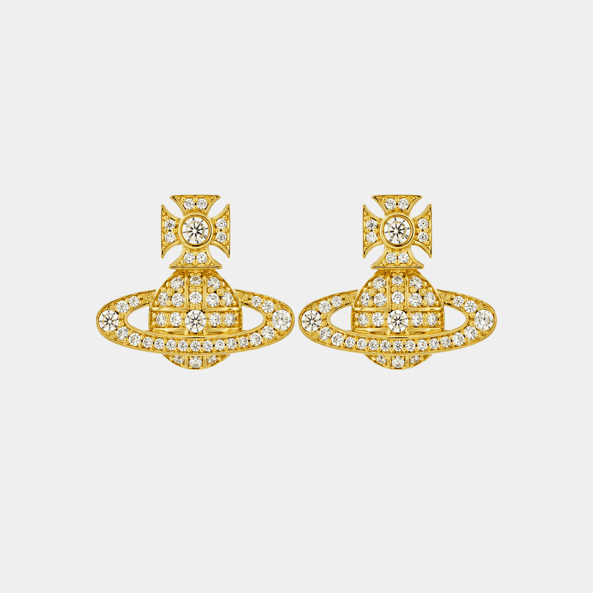 Planet Earrings Gold Tone With Crystal