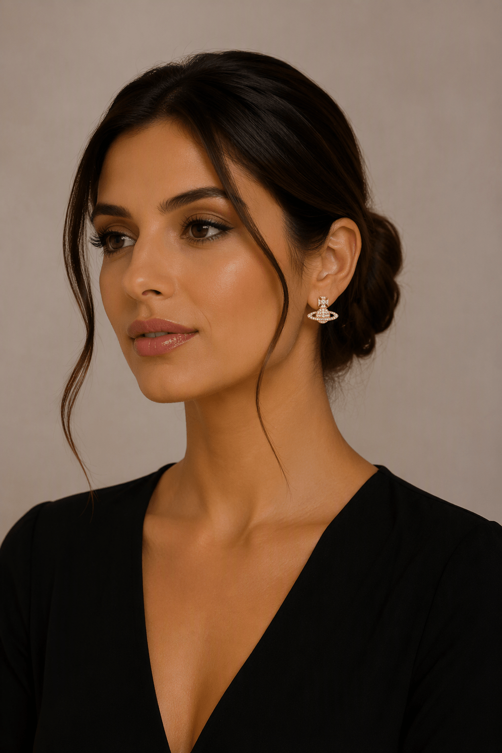 Planet Earrings Gold Tone With Crystal