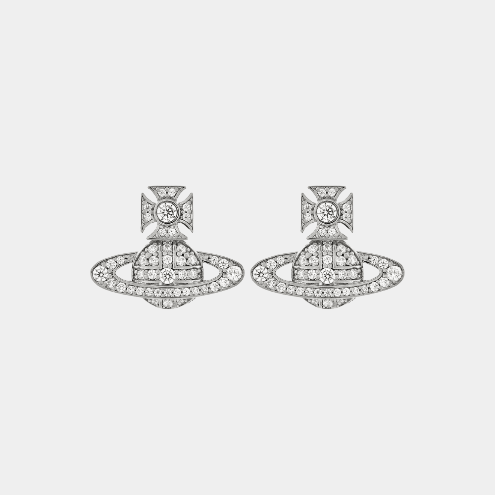 Planet Earrings in Silver Tone With Crystal