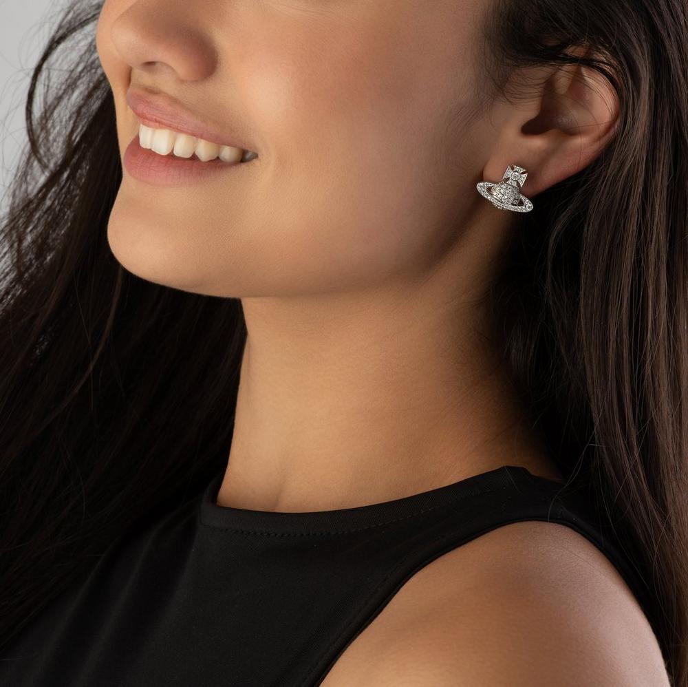 Planet Earrings in Silver Tone With Crystal
