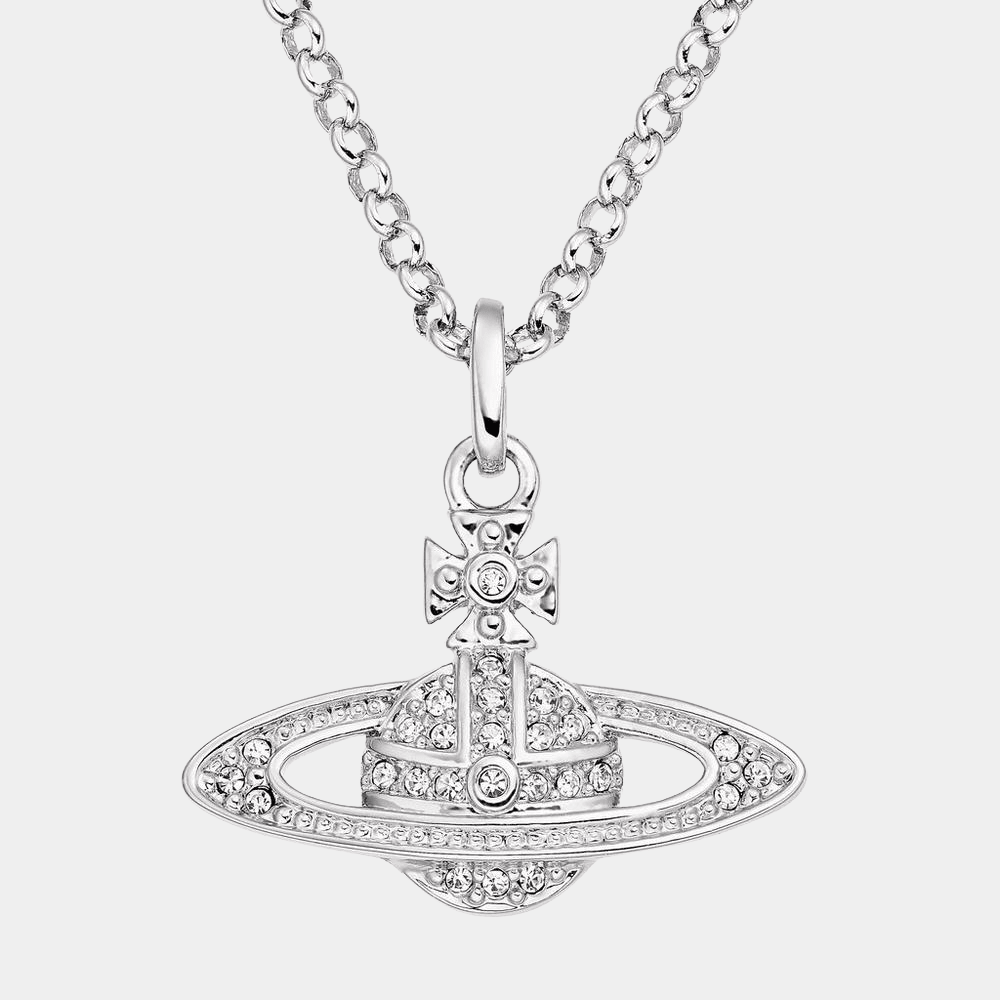 Saturn Planet Necklace In Silver Tone With Crystal