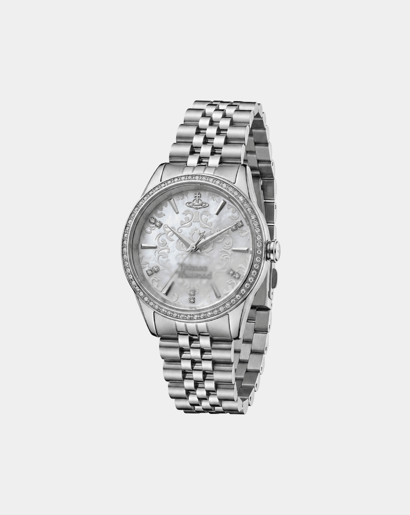 Crystal Dial Watch, Silver Tone